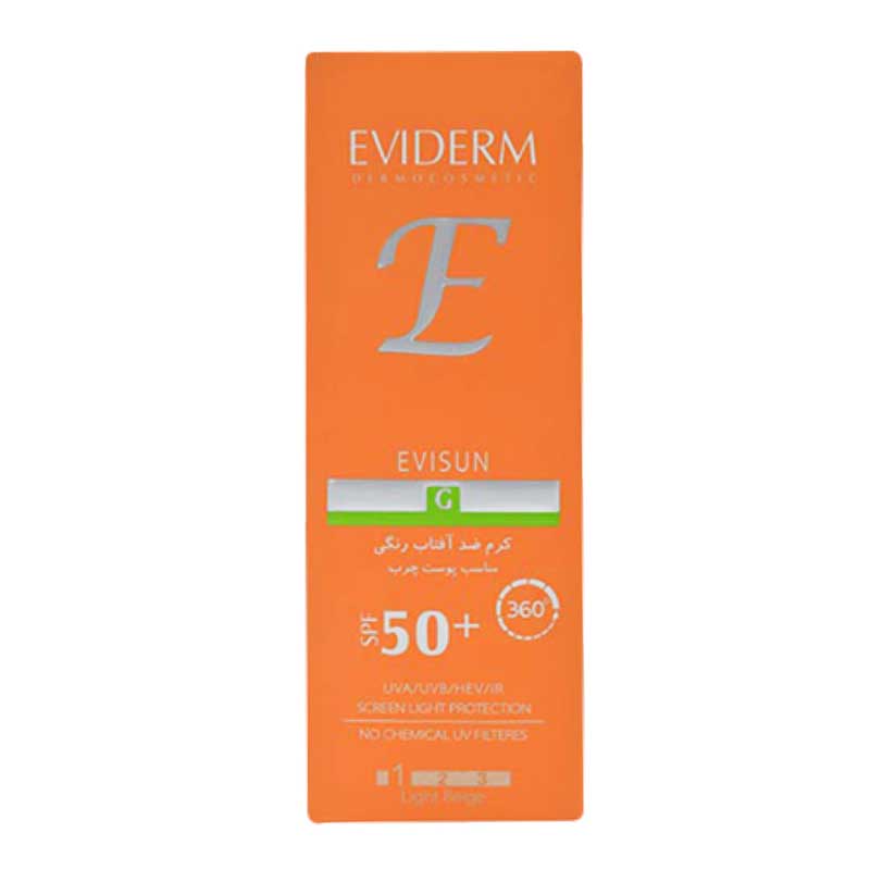 کرم ضد آفتاب SPF50 اویدرم مدل Evisun پوست‌چرب 40میل-بژ روشن