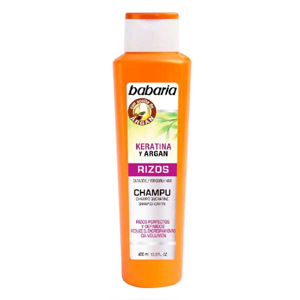 شامپو موهای فر باباریا مدل Rizos حاوی کراتین و آرگان مناسب مو خشک، فر و شکننده حجم 400 میل