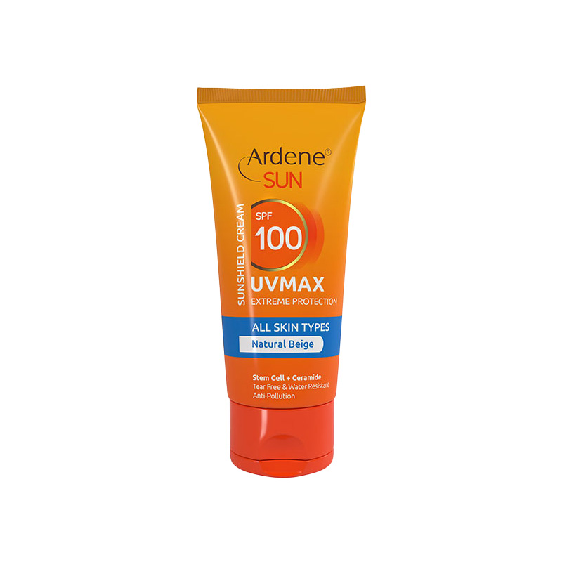 کرم ضدآفتاب رنگی UV MAX SPF100 حداکثر حفاظت آردن سان انواع‌پوست 50میل-بژ طبیعی