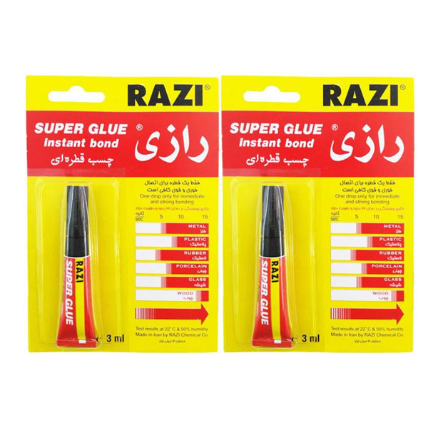 چسب قطره ای رازی مدل Super Glue حجم 3 میلی لیتر بسته 2 عددی