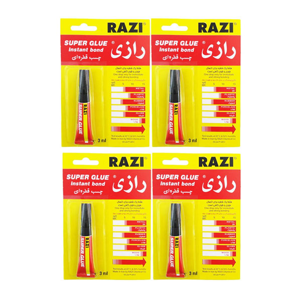 چسب قطره ای رازی مدل Super Glue حجم 3 میلی لیتر بسته 4 عددی