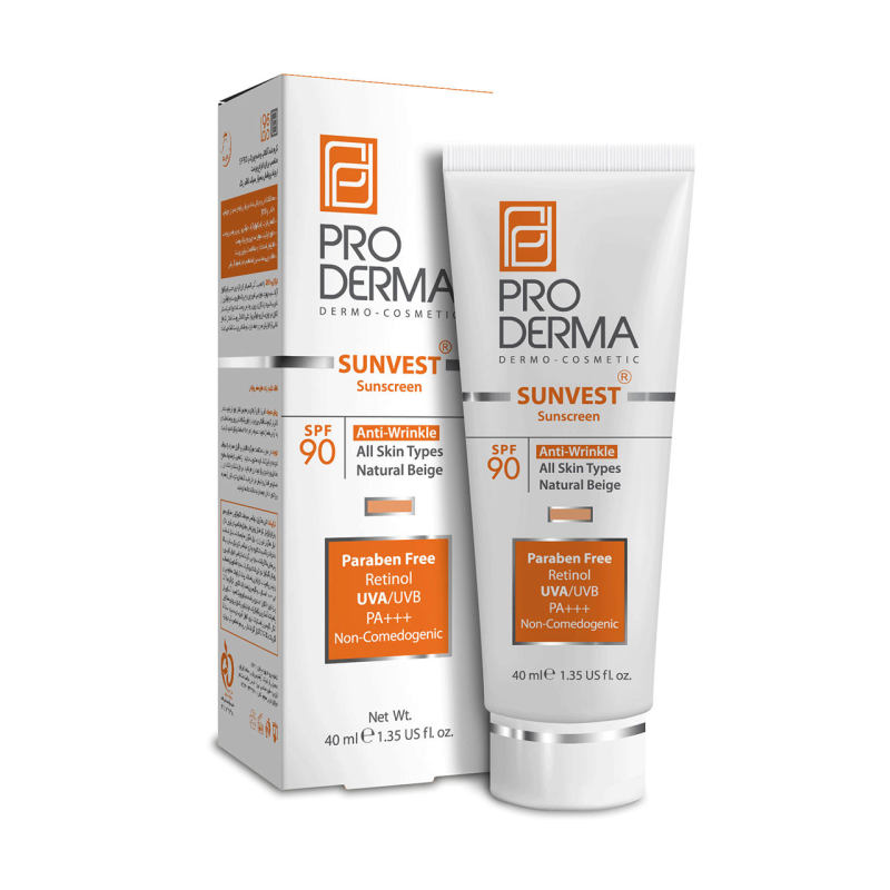 کرم ضد آفتاب و ضد چروک رنگی پرودرما SPF90 مناسب انواع‌پوست 40میل-بژ طبیعی