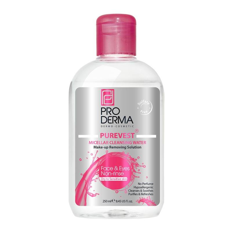 محلول پاک کننده آرایش پوست خشک و حساس پرودرما 250 میلی لیتر