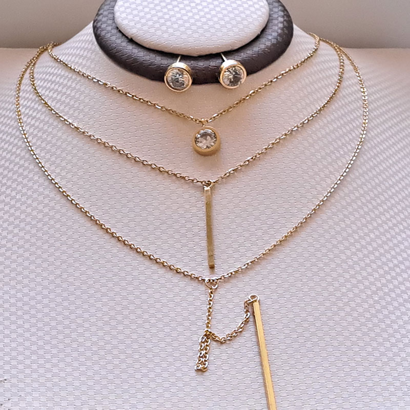 نیم ست زنانه سه ردیفه استیل مدل تک نگین کد w-se-179