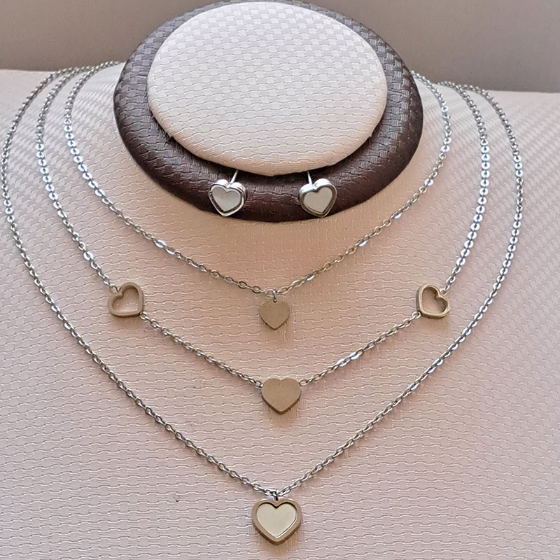 نیم ست زنانه سه ردیفه مدل قلب استیل کد w-se-187