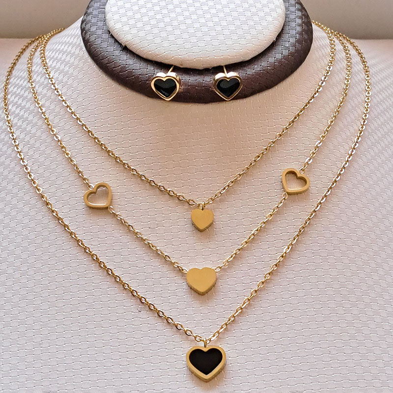 نیم ست زنانه سه ردیفه استیل مدل‌ قلب کد w-se-199