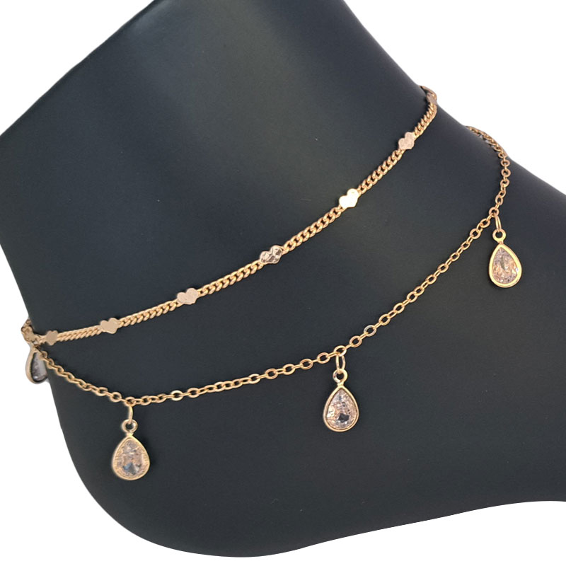 پابند زنانه تیتانیوم دو ردیفه مدل اشک نگین دار سفید کد W-an-50