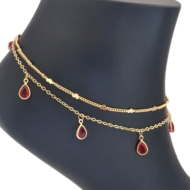 پابند زنانه تیتانیوم دو ردیفه مدل اشک نگین دار قرمز کد W-an-59