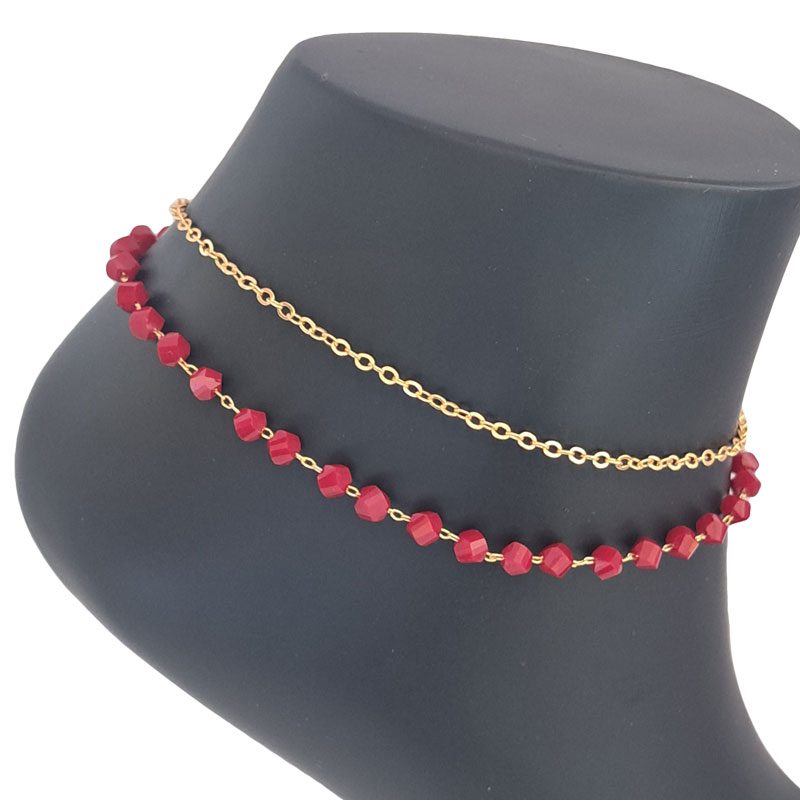 پابند زنانه تیتانیوم دو ردیفه مدل نگین دار قرمز کد W-an-66