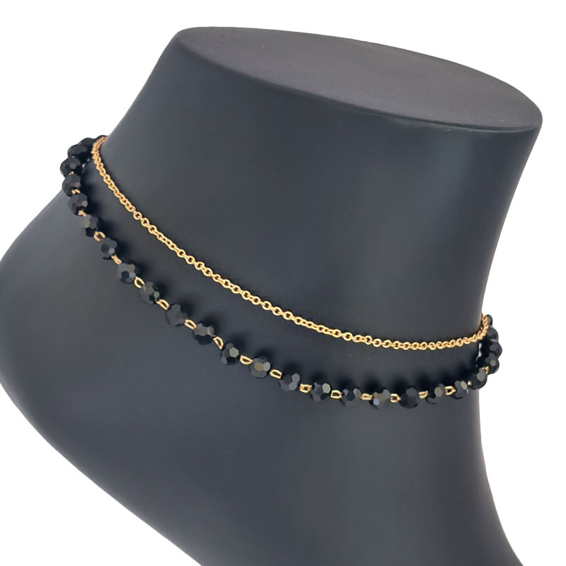 پابند زنانه تیتانیوم دو ردیفه مدل نگین دار مشکی کد W-an-67