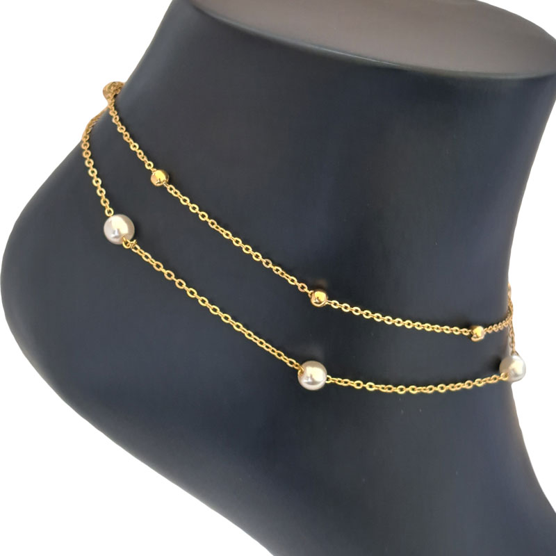 پابند استیل دو ردیفه مدل توپی و مروارید کد W-an-88