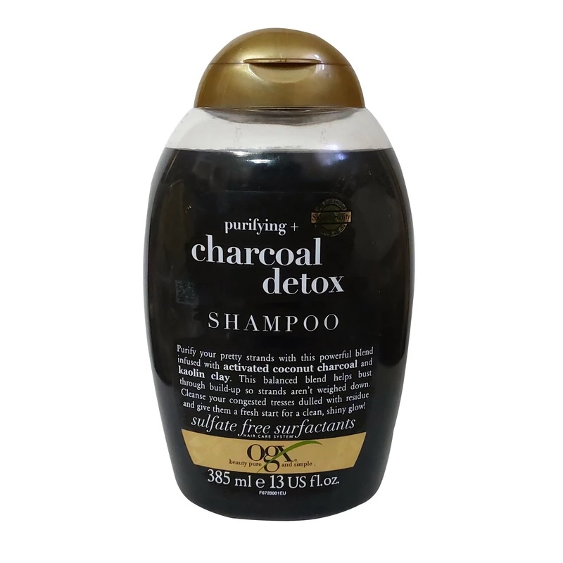 شامپو ترمیم‌کننده مو او جی ایکس مدل ذغالی موهای آسیب‌دیده . رنگ‌شده 385میل