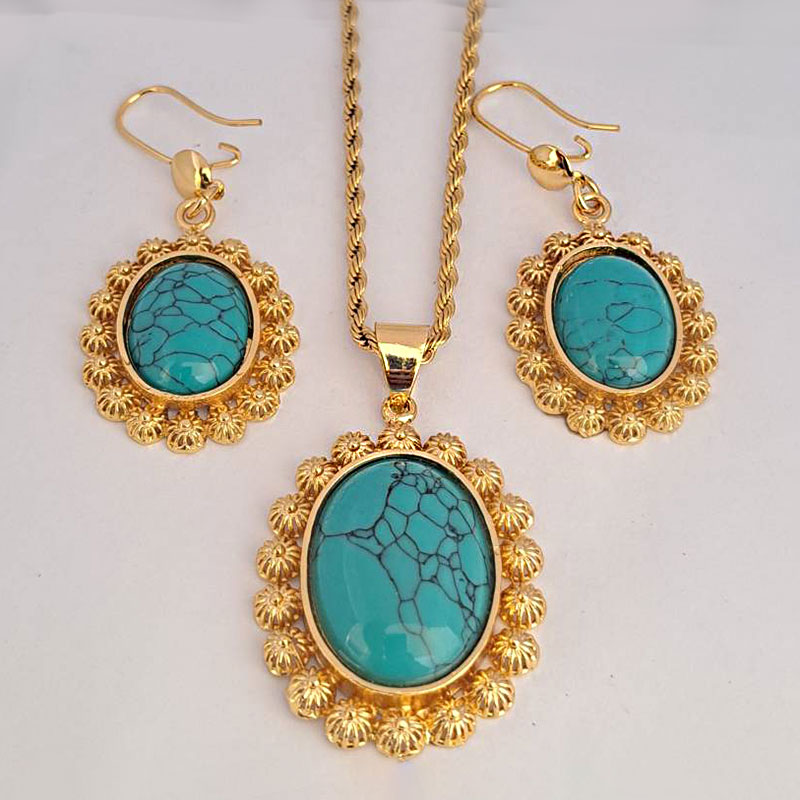 نیم ست زنانه فیروزه ای و عقیق کد w-se-207