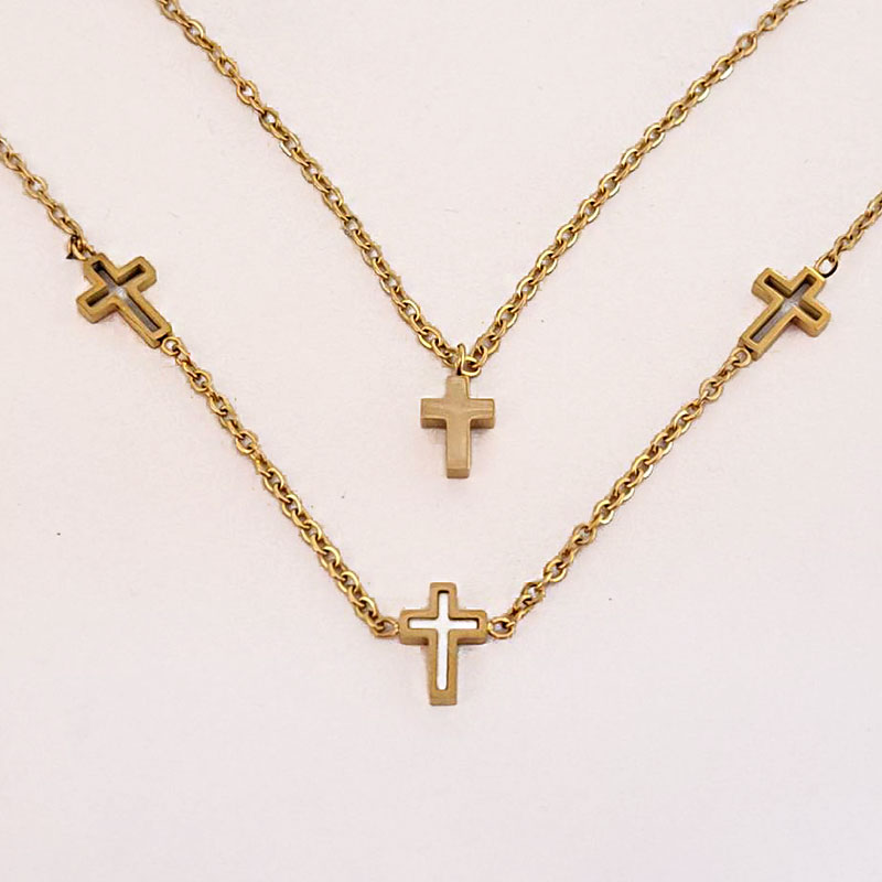 نیم ست دو ردیفه استیل طرح صلیب کد w-se-223