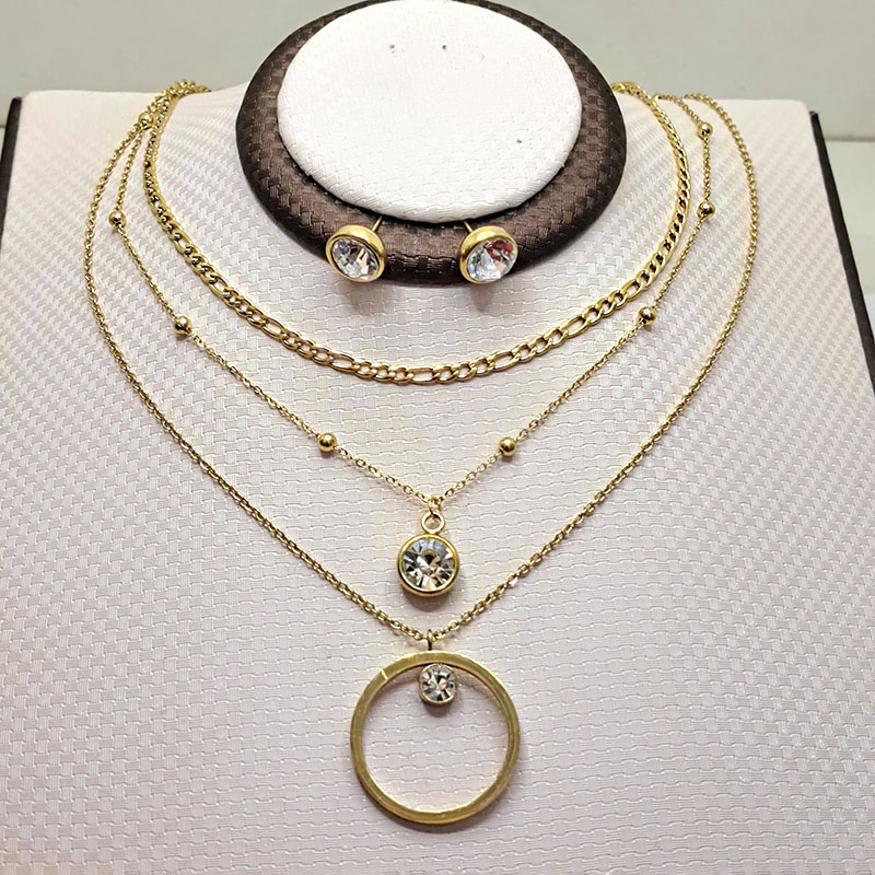 نیم ست استیل سه‌ ردیفه مدل تک نگین کد w-se-272