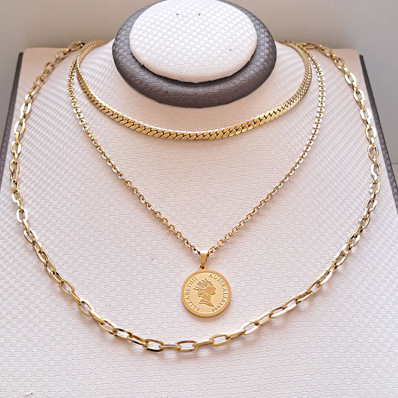 گردنبند زنانه سه ردیفه استیل کد w-ne-43