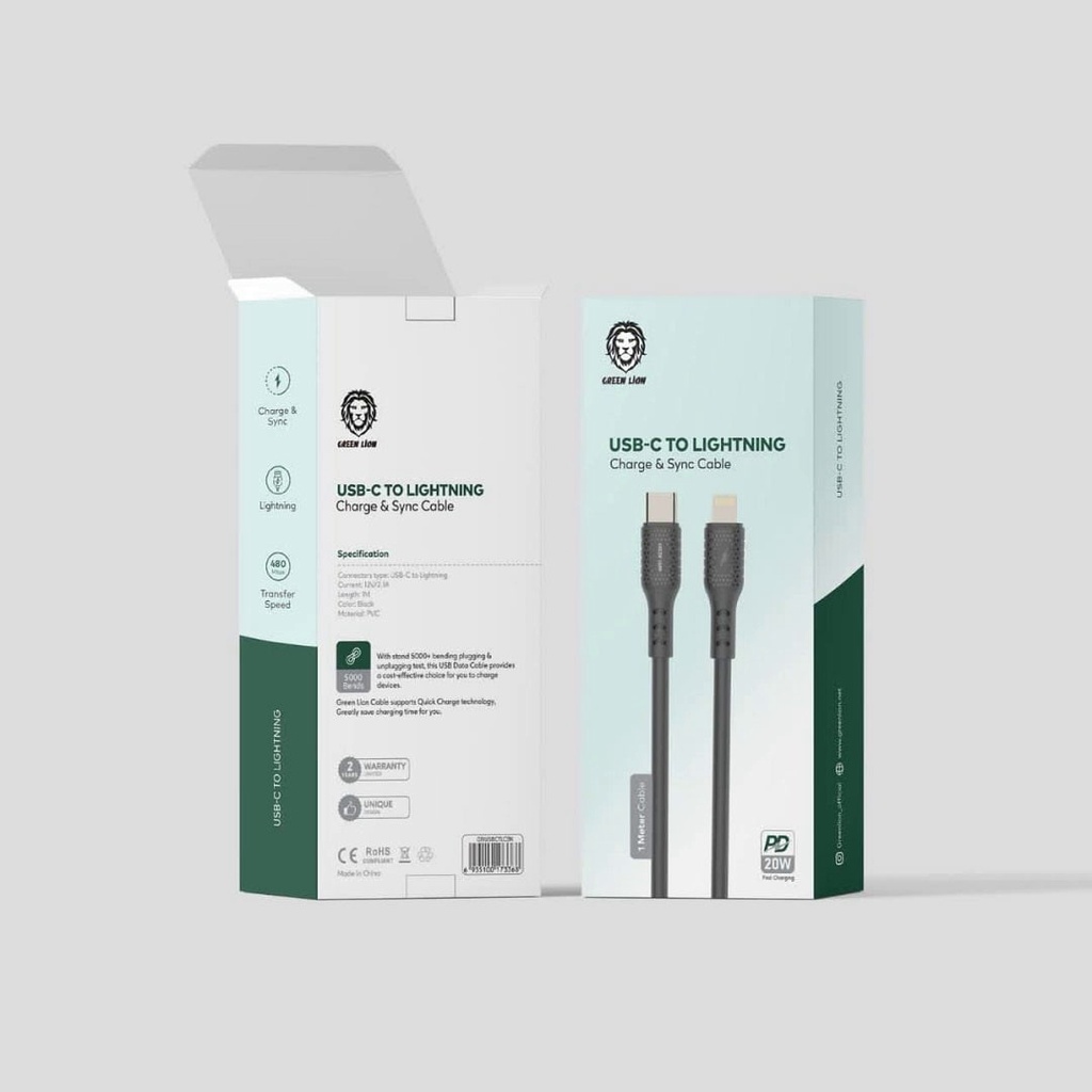 کابل گرین لاین تایپ سی به لایتنینگ 1متر Green USB-C to lightning cable GNUSBCTLCBK