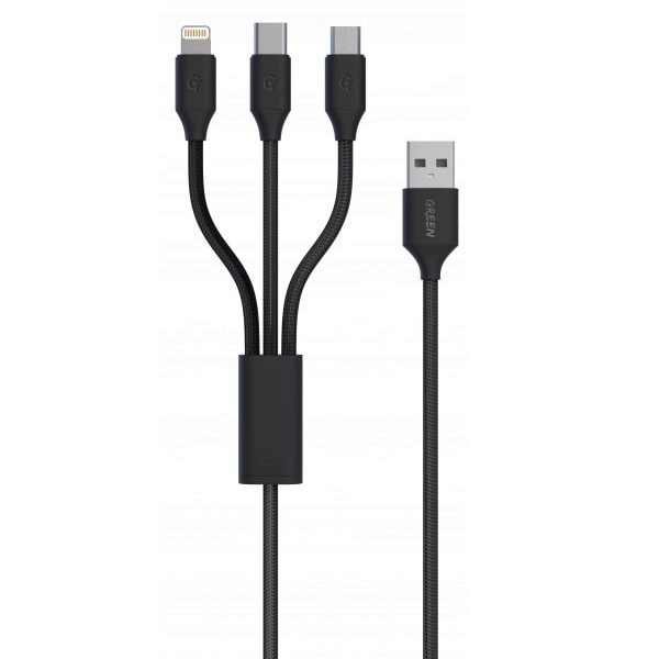 کابل شارژ گرین لاین 3 کاره Green Braided 3IN1 Fast Charging Cable 1.2M