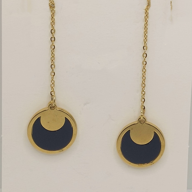 گوشواره بخیه ای مدل دایره نگين مشکی