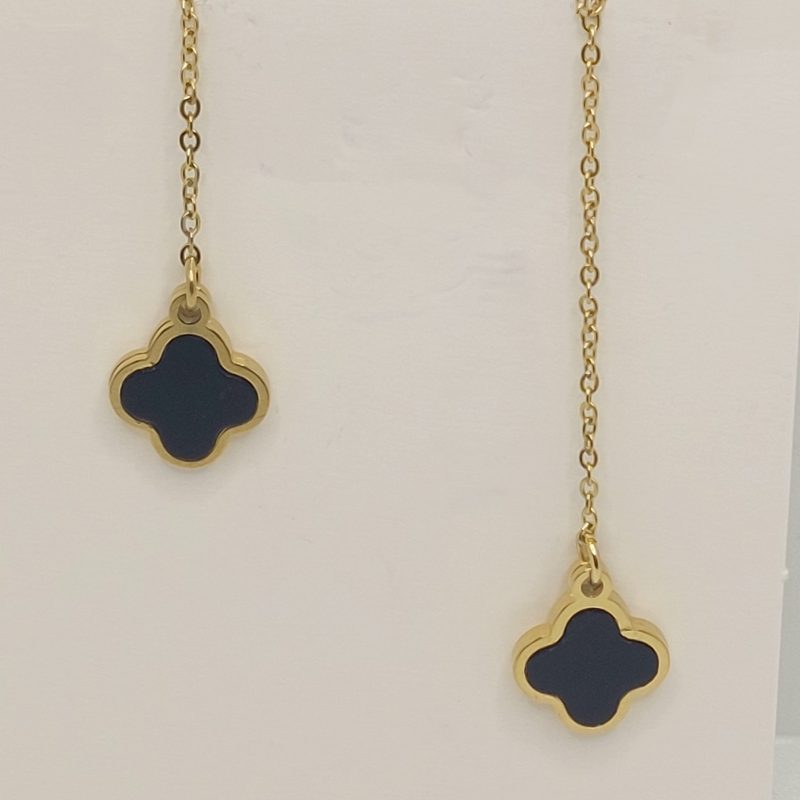 گوشواره بخیه ای مدل ون کلیف نگین مشکی