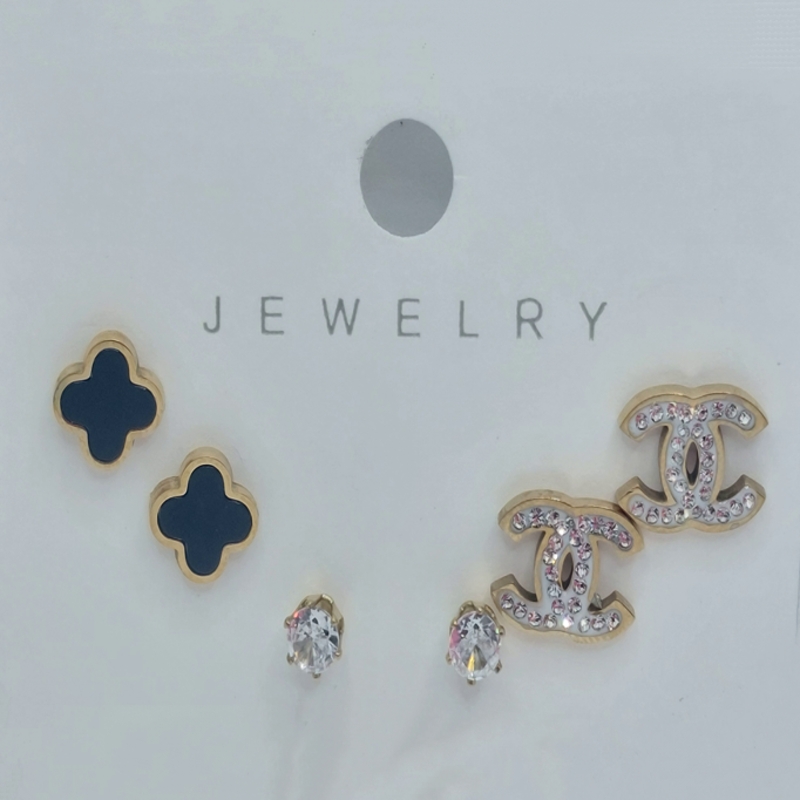 گوشواره پک ۳ تایی میخی استیل کد w-er-015