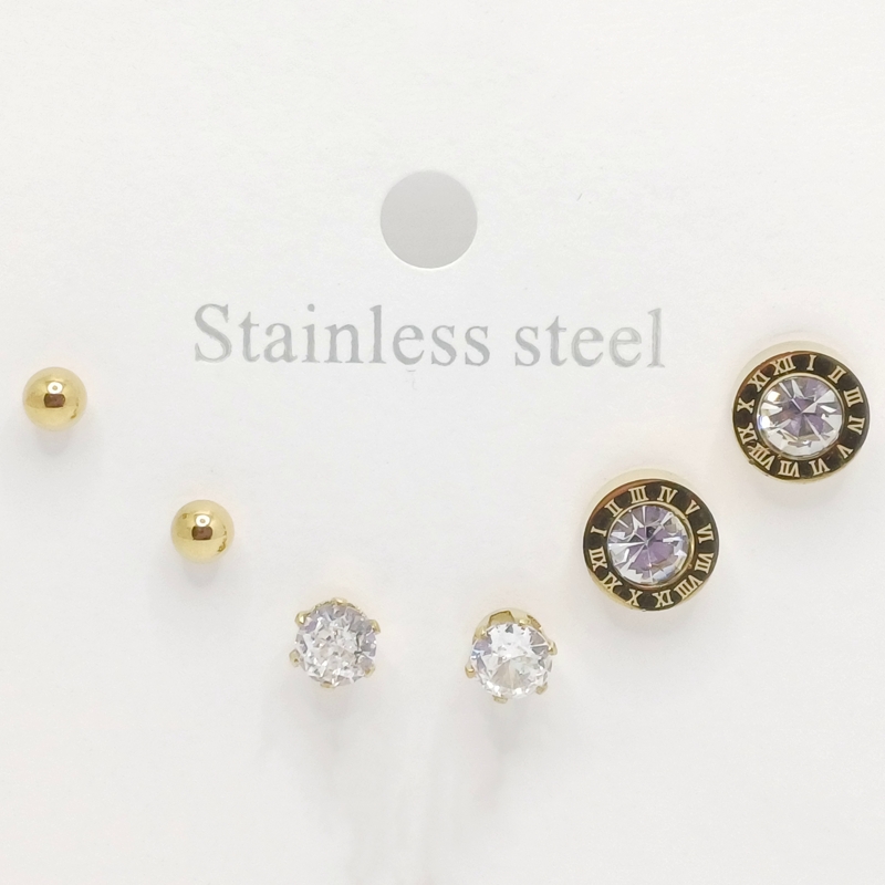 گوشواره پک ۳ تایی میخی استیل کد w-er-01