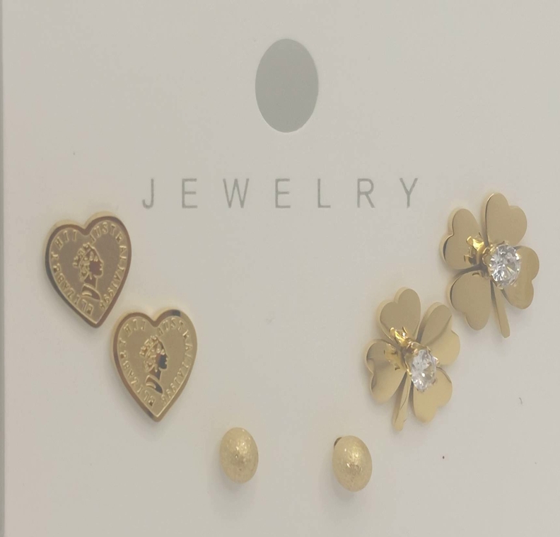 گوشواره پک ۳ تایی میخی استیل کد w-er-02