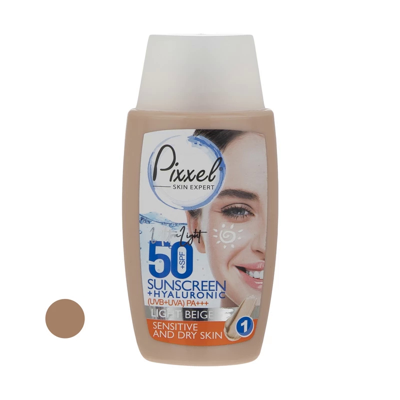 کرم ضدآفتاب رنگی پیکسل با +SPF50 مدل LIGHT BEIGE مناسب پوست‌های حساس و خشک حجم 50 میل