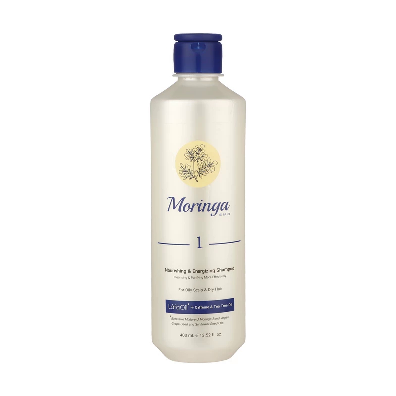 شامپو مغذی و انرژی‌بخش مورینگا اِمو مدل 1 مناسب پوست سر چرب و موی خشک 400 میل
