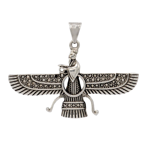 پلاک گردنی استیل دو رو نگین دار برجسته مدل فروهر کد 04