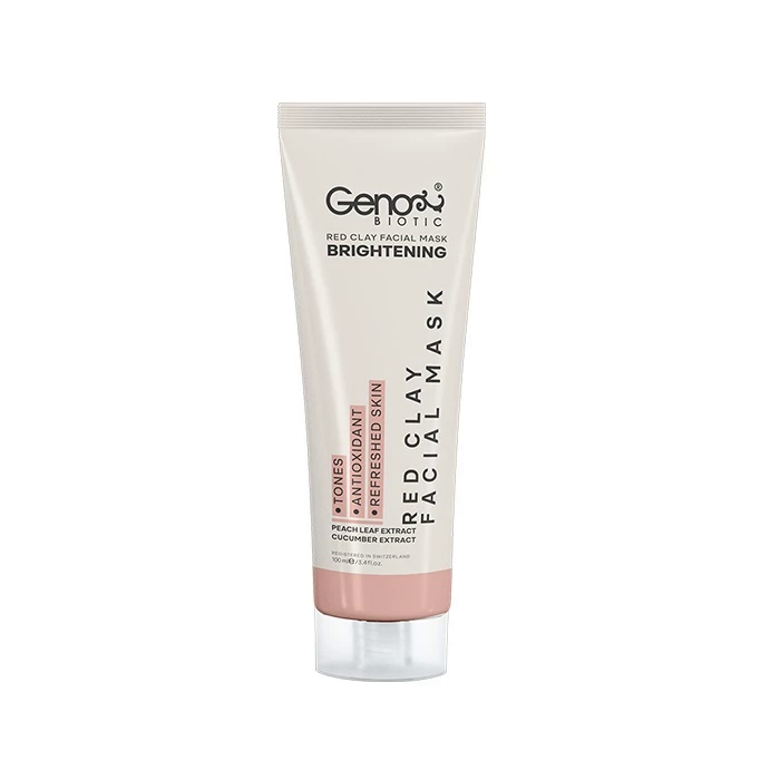 ماسک خاک رس قرمز (روشن کننده) ژنوبایوتیک مناسب انواع پوست حجم 100 میل