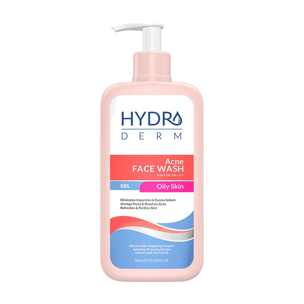  ژل شستشوی صورت هیدرودرم مناسب پوست‌ چرب، جوشدار، آکنه‌ای و حساس پمپی 350میل