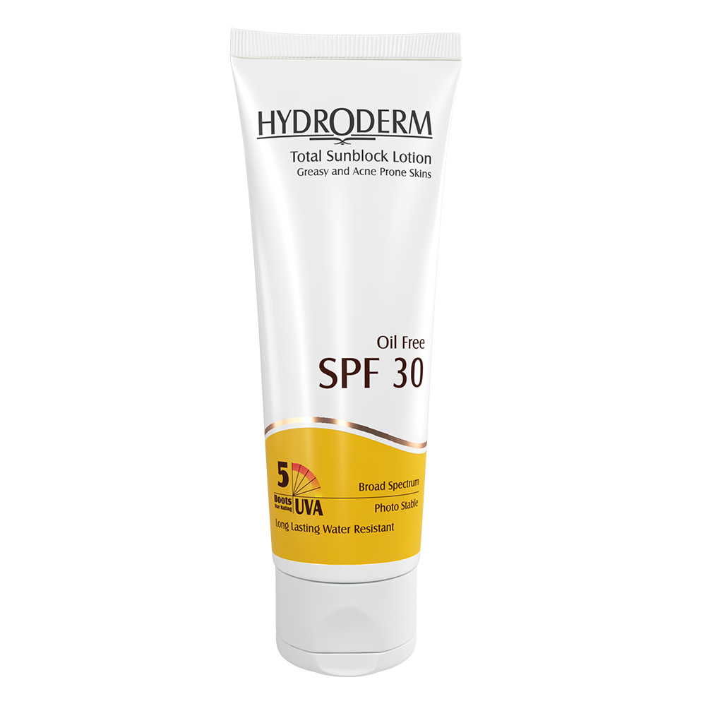 لوسیون ضدآفتاب هیدرودرم پوست‌چرب و آکنه‌ای 75میل SPF30