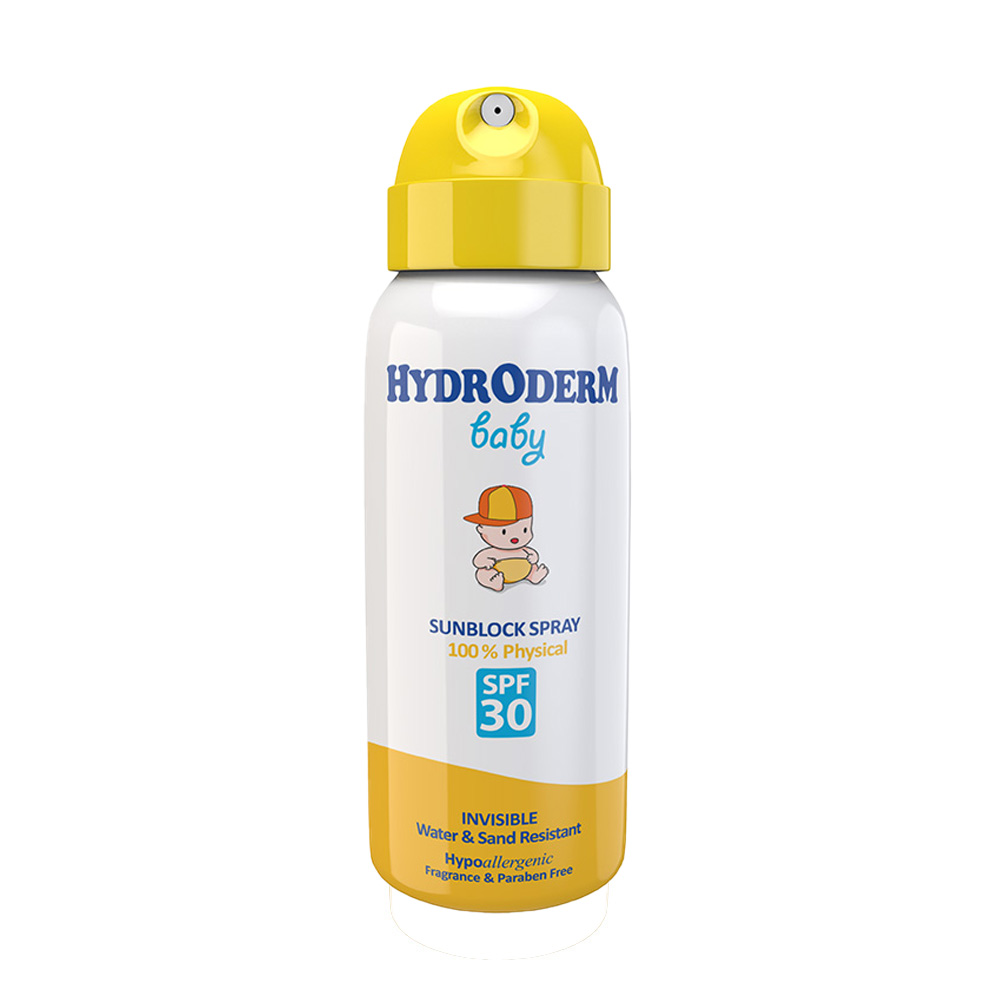 اسپری ضدآفتاب کودکان هیدرودرم SPF30 مناسب پوست صورت و بدن 100میل