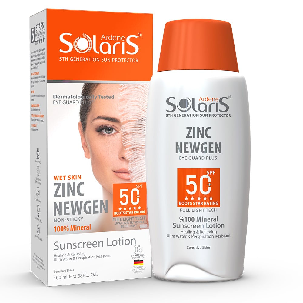 ضد آفتاب بی‌رنگ فیزیکال Zinc NEWGEN +SPF50 آردن سولاریس پوست‌حساس و آسیب‌دیده 100میل