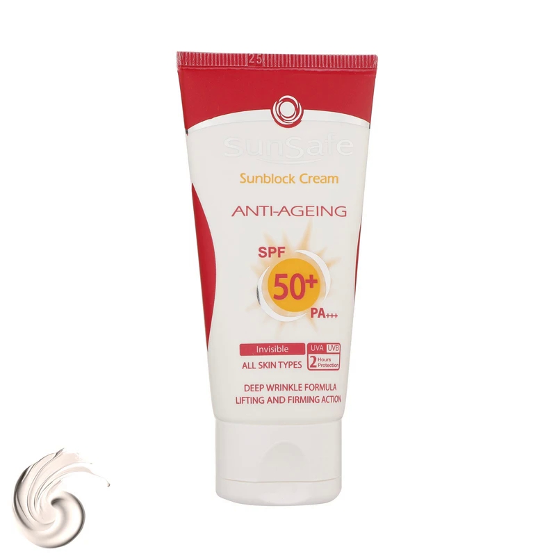 کرم ضد آفتاب ضد چروک بی‌رنگ +SPF50 سان سیف مناسب انواع‌پوست 50میل 