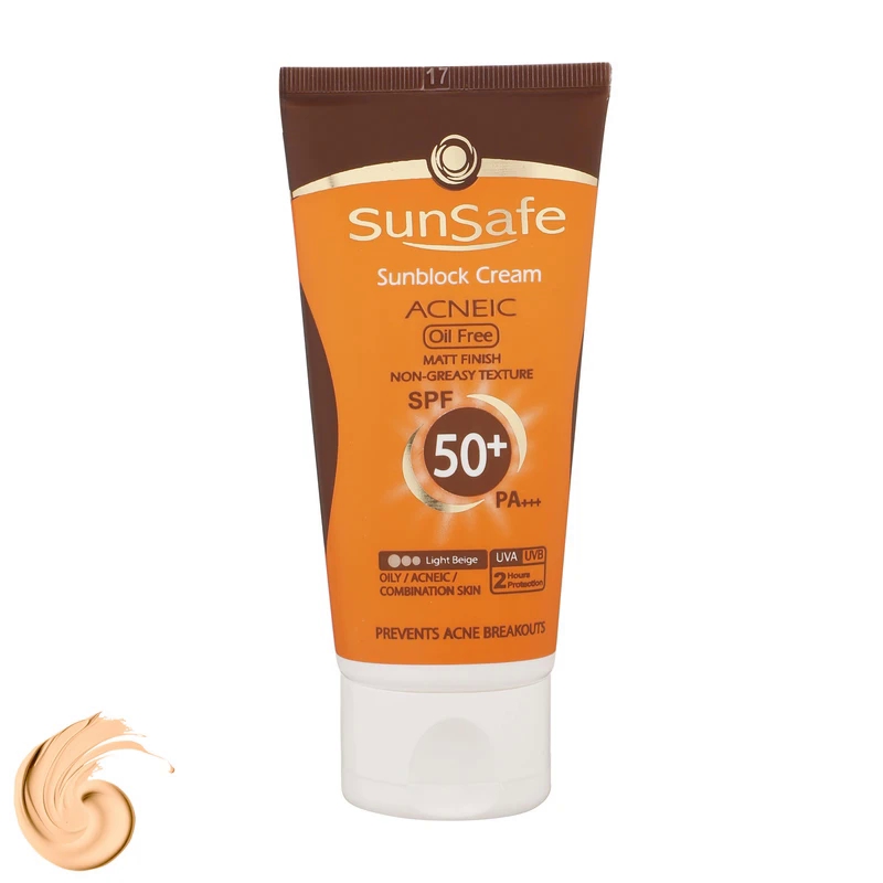 کرم ضدآفتاب و آنتی‌آکنه رنگی SPF50 سان‌سیف مناسب پوست‌‌چرب و مختلط 50میل-بژ روشن