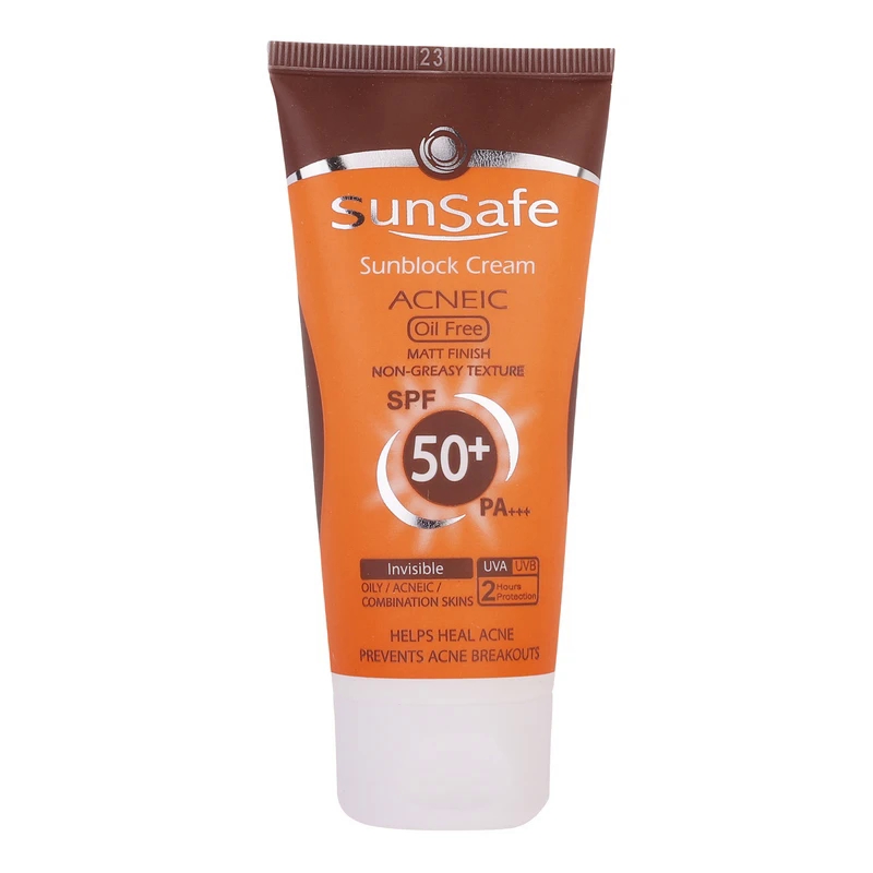 کرم ضدآفتاب و آنتی‌آکنه بی‌رنگ SPF50 سان‌سیف مناسب پوست‌‌چرب و مختلط 50میل