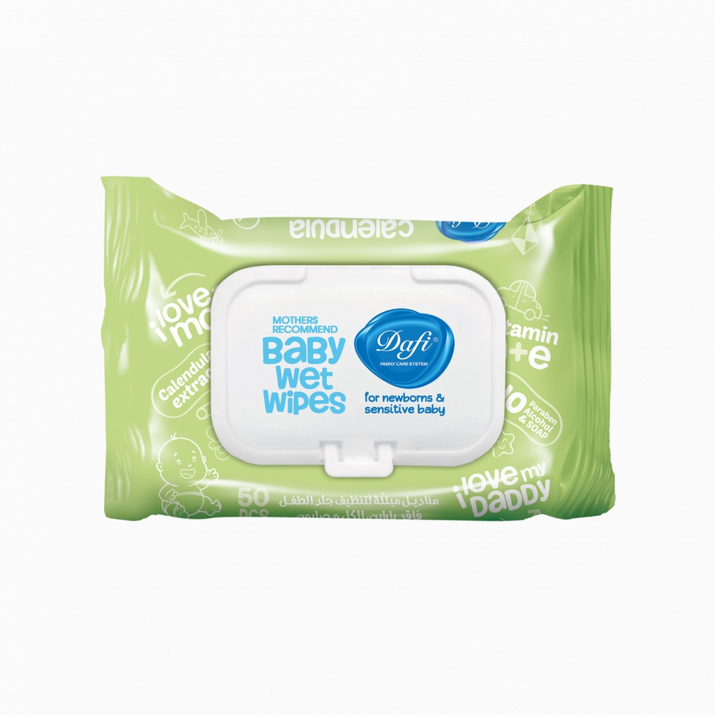 دستمال مرطوب کودک دافی مدل کالاندولا مناسب انواع پوست 50 برگ سبز  