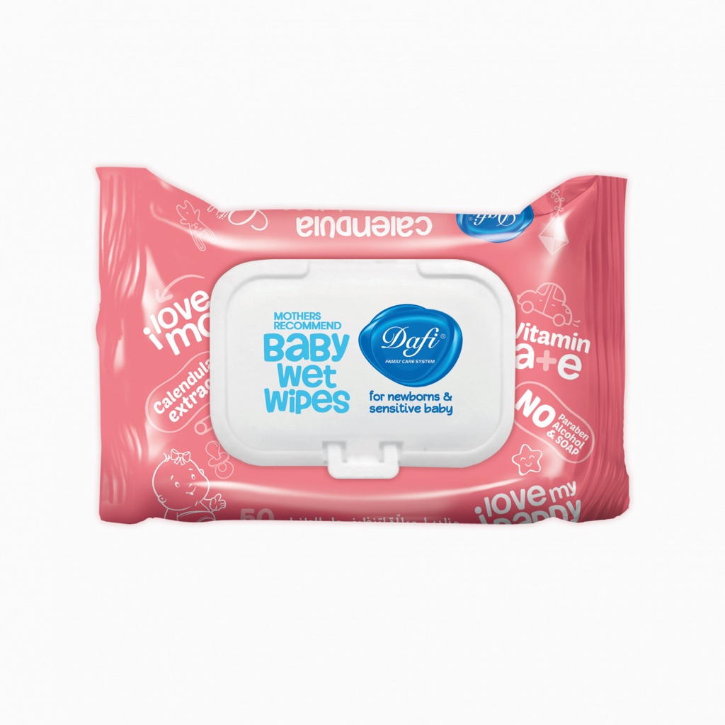 دستمال مرطوب کودک دافی مدل کالاندولا مناسب انواع پوست 50 برگ صورتی  