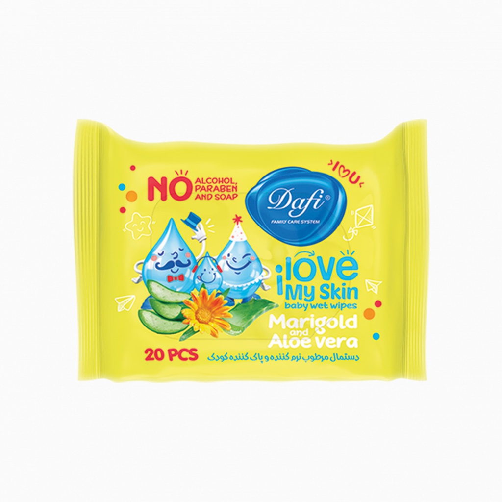 دستمال مرطوب پاک کننده و نرم کننده کودک دافی بسته 20 عددی