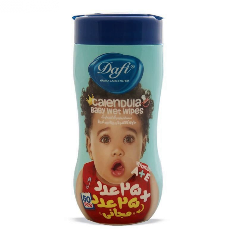 دستمال مرطوب کودک کالاندولا کمر باریک دافی بسته 50 عددی 