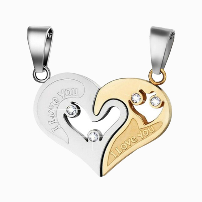 پلاک ست دو تیکه استیل مدل قلب نگین دار