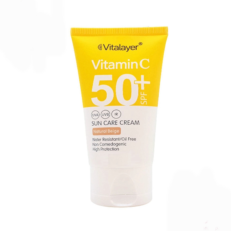کرم ضد آفتاب رنگی ویتالیر با SPF50 دارای ویتامین C مناسب انواع پوست حجم 40 میل-بژ طبیعی