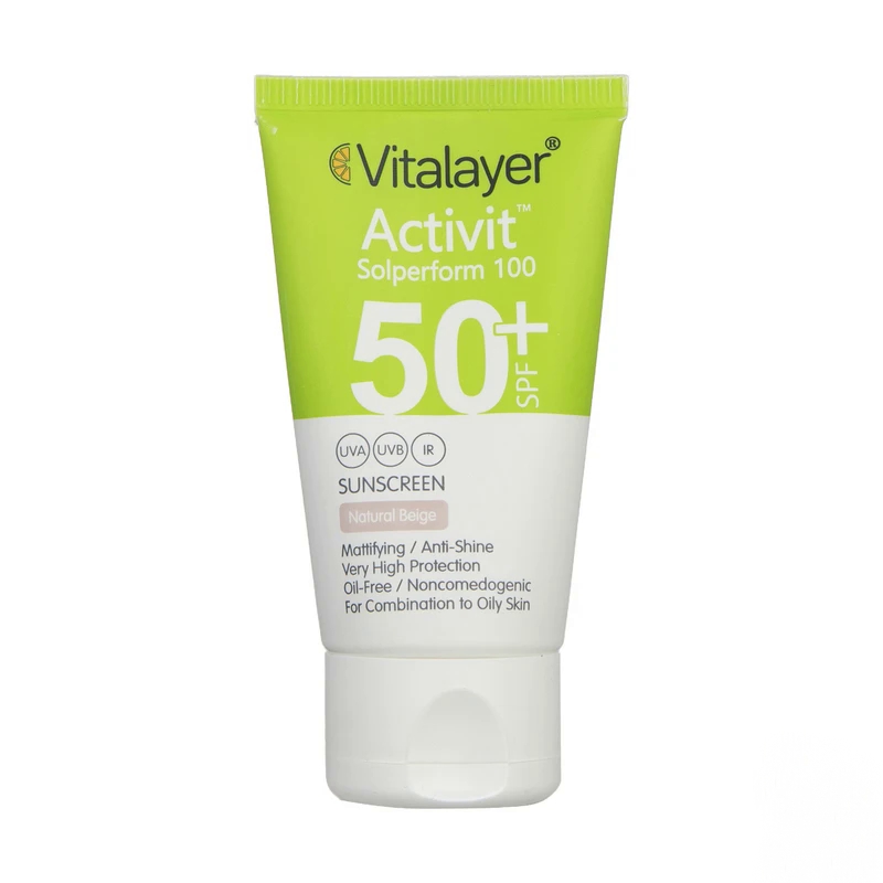 کرم ضد آفتاب رنگی ویتالیر مدل اکتیویت با SPF50 مناسب پوست چرب حجم 40 میل-بژ طبیعی