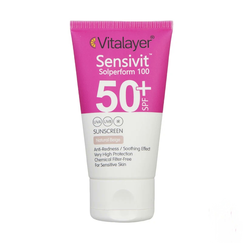 ضد آفتاب رنگی ویتالیر مدل سنسی ویت با SPF50 مناسب پوست حساس حجم 40 میل-بژ طبیعی