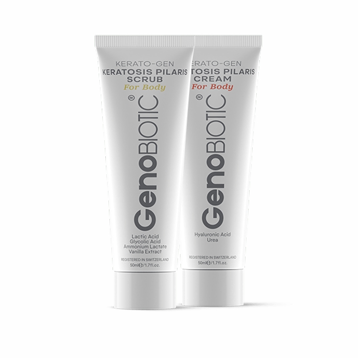 کرم لایه بردار پوست ژنوبایوتیک حجم 50 میل به همراه کرم کنترل کننده پوست مرغی ژنوبایوتیک حجم 50 میل