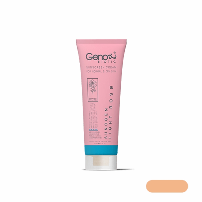 کرم ضد آفتاب رنگی ژنوبایوتیک سانوژن SPF50 مناسب پوست خشک و معمولی حجم 50 میل-رز روشن