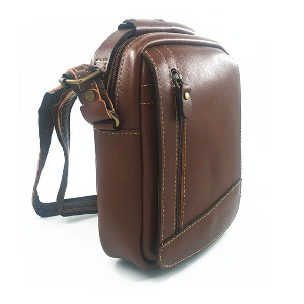 کیف دوشی چرم طبیعی رنگ عسلی