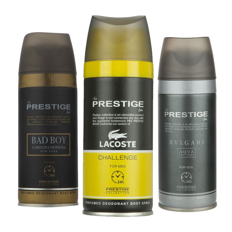 اسپری مردانه پرستیز مجموعه سه عددی مدل Lacoste Challenge و Bad Boy و Bvlgari AQVA